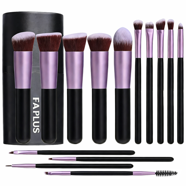 FA PLUS Premium 14 Pieces Purple Makeup Brushes with Travel Case