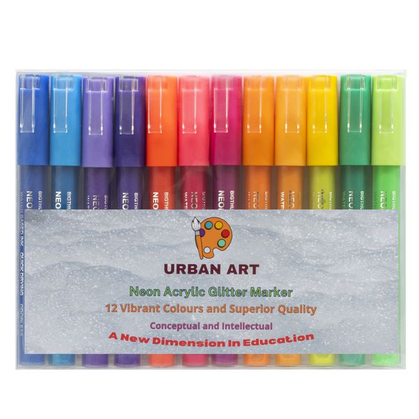 Urban Art Markers Acrylic Neon Glitter - 12 Fluorescent Colours