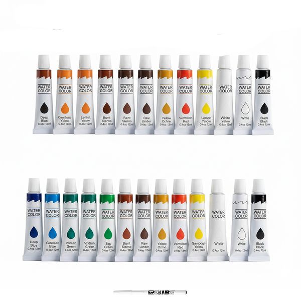 2Pack 12-Color Artist Watercolor Set, 12ml Tubes, Non-Toxic With ReVibe Pen