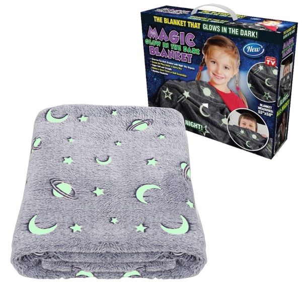 Glow in The Dark Kids Soft Fleece Star Moon Throw Comfort Blanket Gift