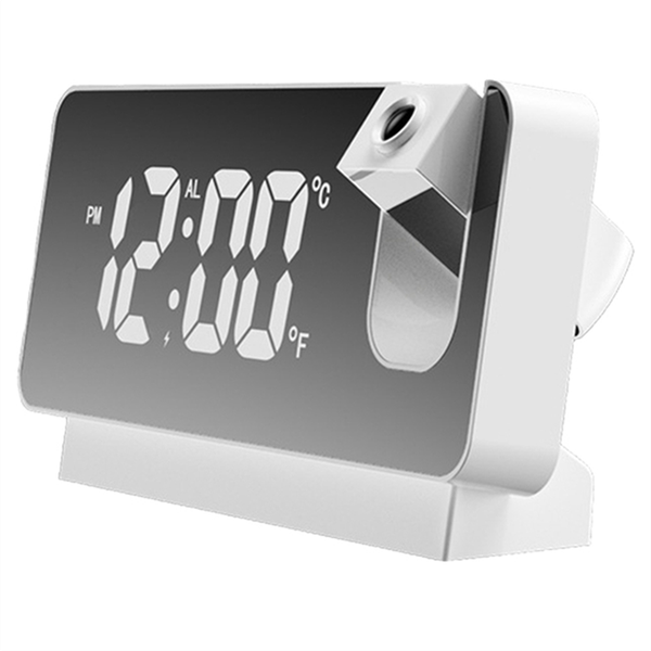 Digital Mirror 180 Projector On Ceiling Bedside Alarm Clock White