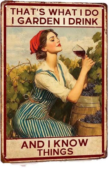 Funny Garden Sign, "I Drink in the Garden" Farmhouse Women Decor