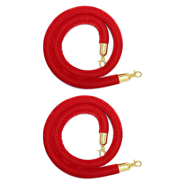 2 Pack Velvet Stanchion Rope With Gold Hooks, 5 Feet Red
