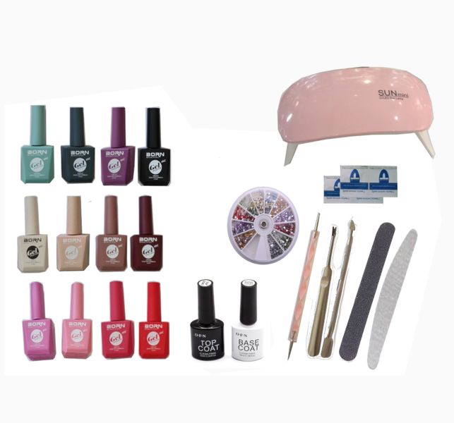Professional Nail Kit With 12 UV Gel Polish &amp; Mini UV Lamp - 21 Piece