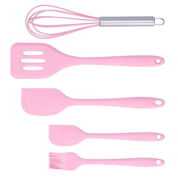 Cooking Spatula Set Silicone Baking Scraper Heat Resistant Egg Beater Pink