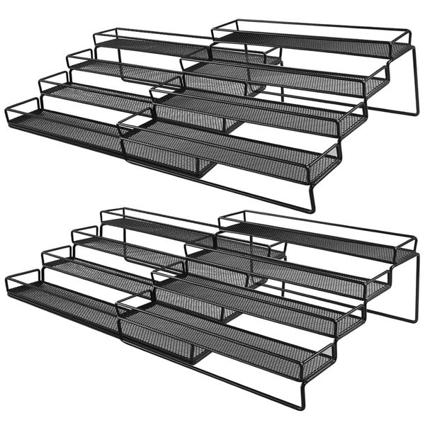 2-Pack 4 Tier Expandable Spice Rack Organiser For Cabinet Countertop-Metal
