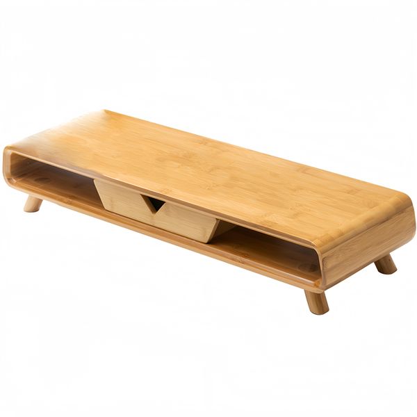 Bamboo Desktop Computer Monitor Riser With Drawers for Home &amp; Office
