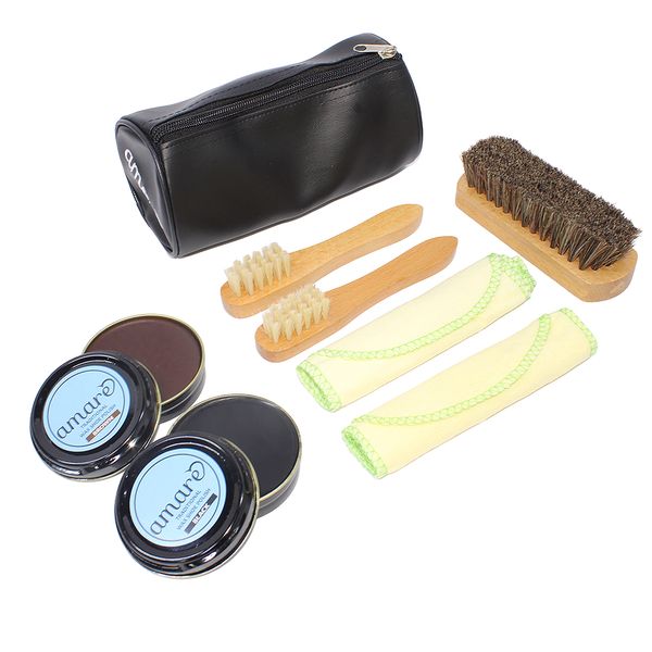 Premium Leather Shoe Shine Clean &amp; Polish Kit - 7-Piece Set