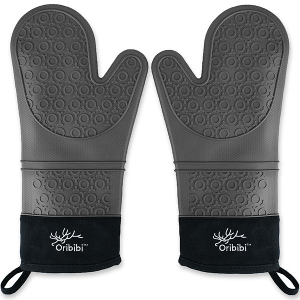 Oribibi – Oven Mitts / Mittens / Kitchen Gloves - Heat Resistant (Grey)