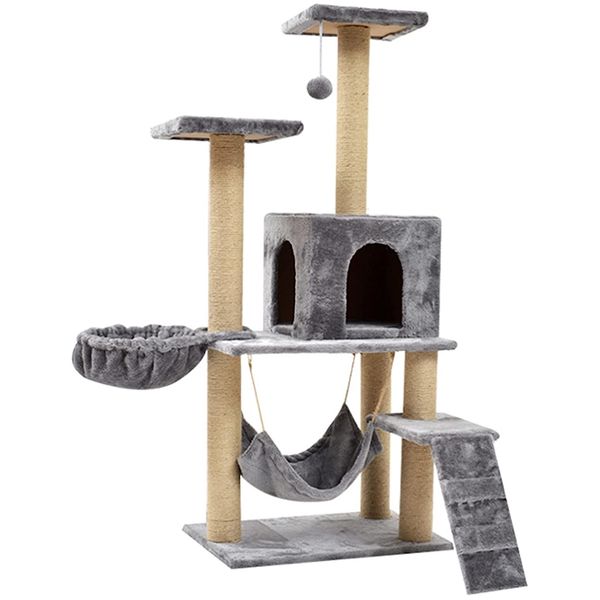 140cm Multi-Level Cat Tree with Condo, Hammock, Basket Bed &amp; Scratch Posts