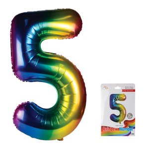 Balloon - Aluminium Foil - Metallic Rainbow - Number 5 - 106cm - 10 Pack