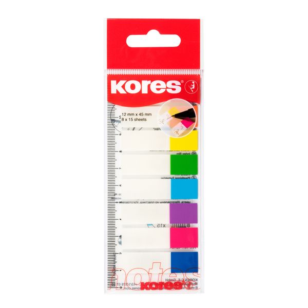 Kores Film Index Transparent Strips, 12 x 45mm, Assorted Colours
