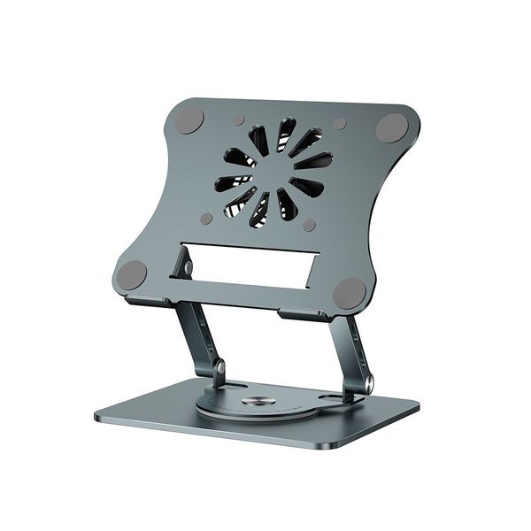 Grey Adjustable Laptop Cooling Stand with Fan, Aluminum Riser