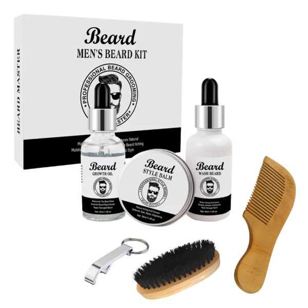Men beard treatment set, wood brush, wood comb and Bottle Opener Keyholder