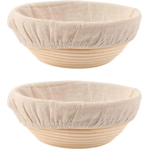 2-Pack Rattan Bread Proofing Baskets with Liners, 23cm Round