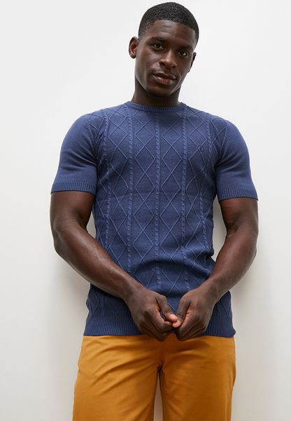 Jacquard Knit High Neck Short Sleeve Tee