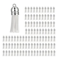 100Pcs Keychain Tassels Faux Suede Leather Tassel Pendants (White)