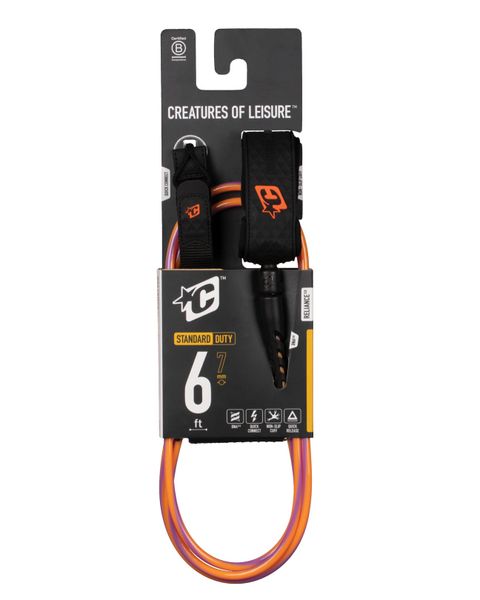Creatures Reliance 2.0 Standard Duty 6ft: Surfboard Leash Purp Twist Black