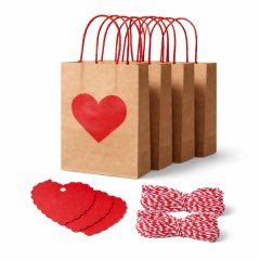 18-Piece Valentine's Day Gift Bag Set - Kraft Paper Bags with Heart Tags