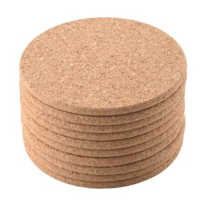 Set of 10 Cork Bar Drink Coasters 90mm, 5mm Thick