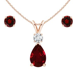 Stella Luna Sandy Teardrop Jewellery Set - Ruby Crystal Rosegold