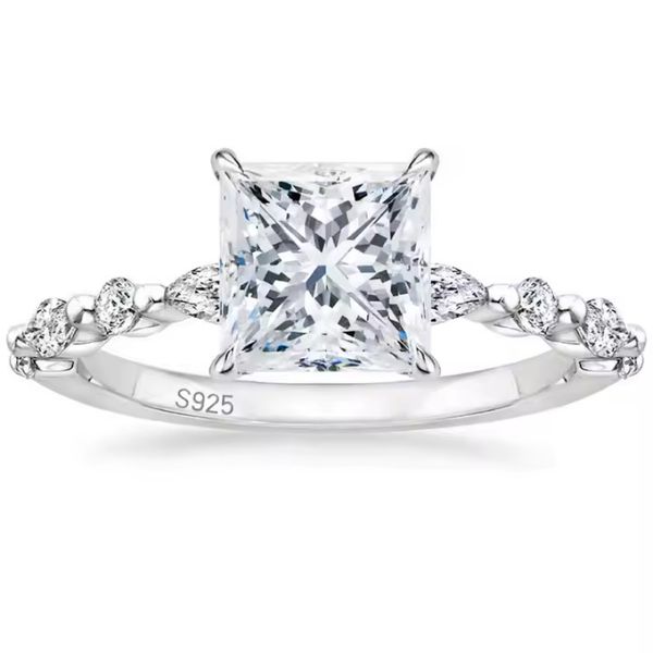 Rings Somen 2ct Princess Cut Cubic Zirconia Wedding Band - Silver