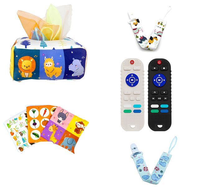 Baby Tissue Box Toy, Teething TV Remote, Gift Set for Babies 3-24 months