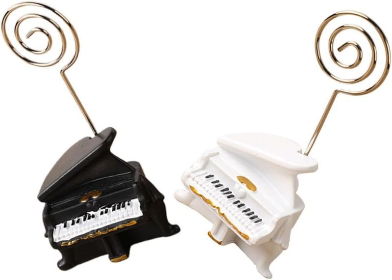 Piano-Shaped Memo Clip Holders Resin Desk Card Stands For Display, Black