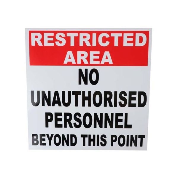 Plastic Restricted Area Safety Sign 290 x 290mm