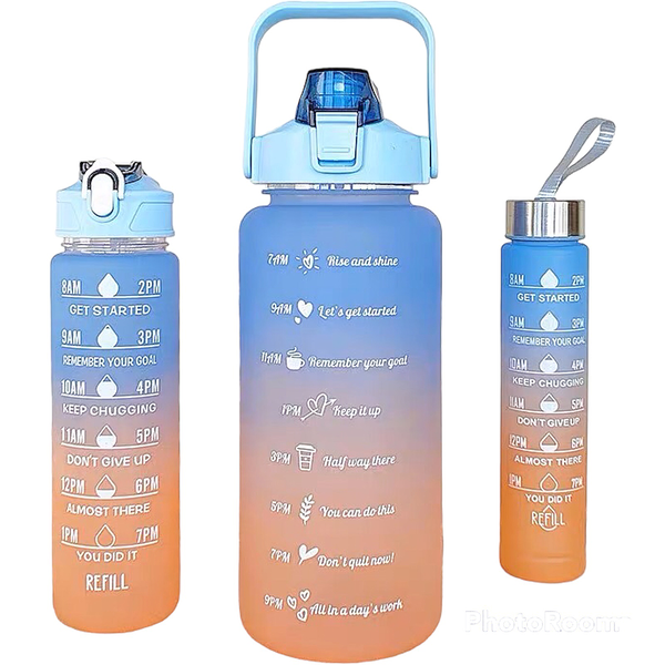 Large-capacity three-piece outdoor sports gradient color timer water bottle