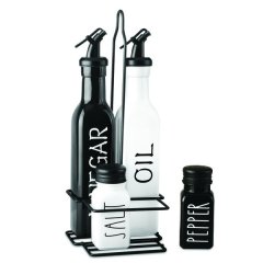 Regent Glass Black and White Condiment Set in a Caddy 5 Pieces, 250ml/85ml