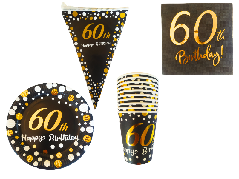 60th Birthday Party Decorations - Black and Gold
