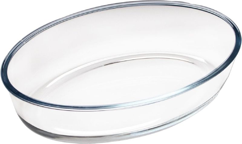 Oval Glass Baking Dish - 4 Liter, Clear, Borosilicate Glass.