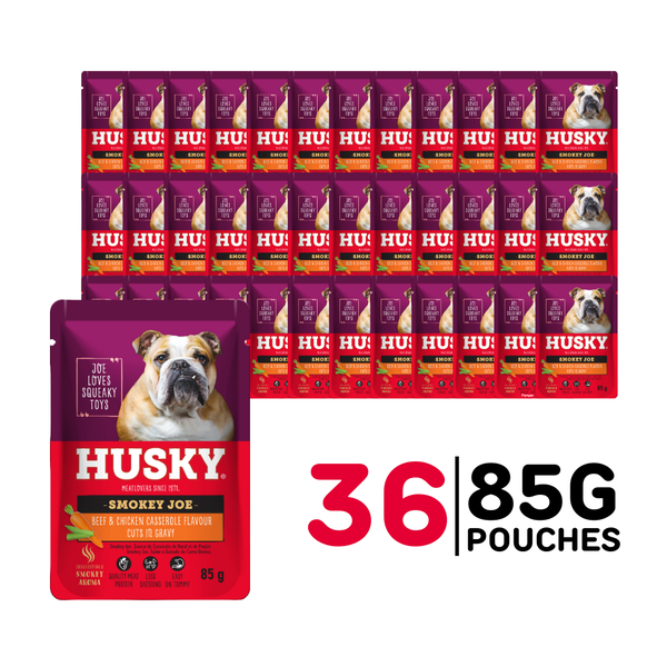 Husky Beef &amp; Chicken Flavour Wet Dog Food (36 x 85G) Pouches