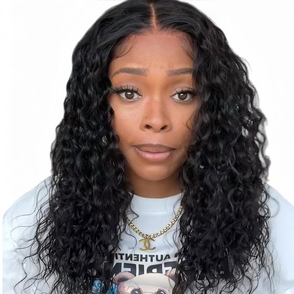 Eligababy 16-inch Water Wave Wig Full Frontal Human Hair Transparent Lace