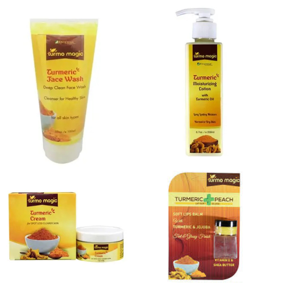 Tumeric Daily Skin Glow Set - Face Wash -Moisturizer -Lip Balm - Face Cream