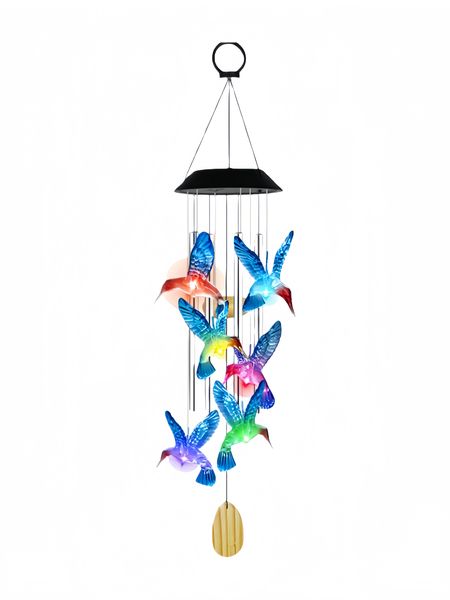 Hummingbird Solar Wind Chimes Outdoor, Aluminum Deep Tone Garden Decor