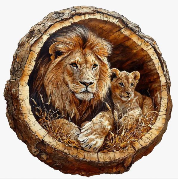 Lion and Cub Pair Wooden Jigsaw Puzzle for Adults and Kids