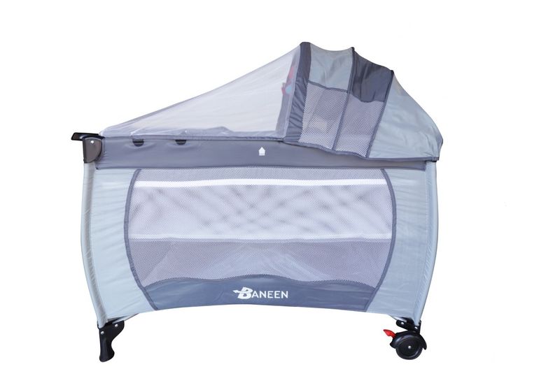 Baby Cot Crib with Diaper Changer, Net, Toys, Canopy - Grey