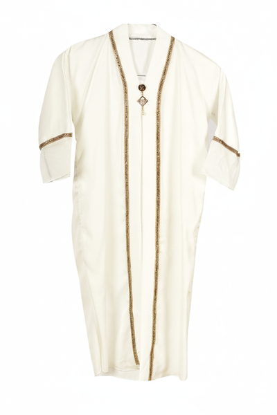 Saudi Arabian Inspired White Girls Ankle Length Abaya with Contrast Panels