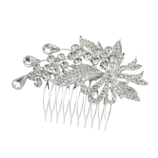 Darling Rhinestone &amp; Crystal Bridal Flower Wedding Hair Comb Pin