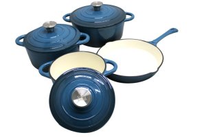 7 Pcs Blue Authentic Cast Iron Cookwear Pot Set