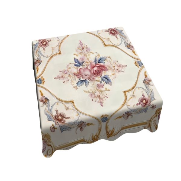 Pink Rose on Cream Square Tablecloth