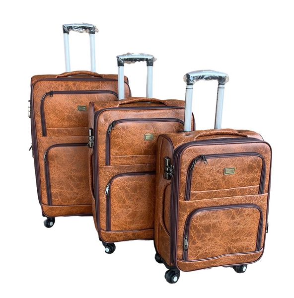 3-Pieces Leather Carry on Travel Luggage Suitcase Set