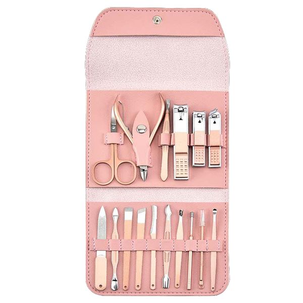 16 in 1 Stainless Steel Nail Tools Kit Set - Pink