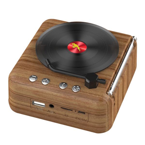 Vinyl Record Bluetooth Speaker FM Radio HiFi Sound Phonograph Wood Grain