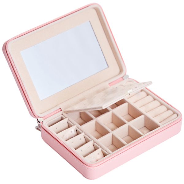 Portable Travel Jewelry Box with Mirror for Rings Earrings Necklaces