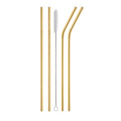Golden Stainless Steel Straw With Cleaning Brush