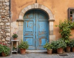 Wall Art Canvas - Old Rustic Blue Door in Quaint Italian Town