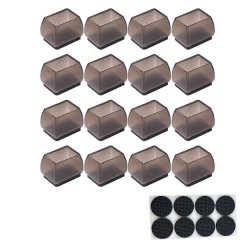 16 Pack Rectangle Black Silicone Chair Leg Floor Protectors with Felt Pads
